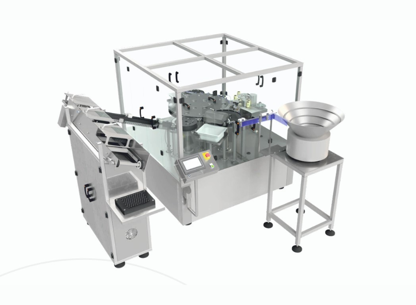 De Nester Plunger Road Insertion & Sticker Labelling Machine.